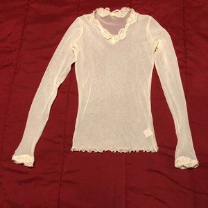 Ivory Mesh Long Sleeve Top w/ Lace Accents - Size S